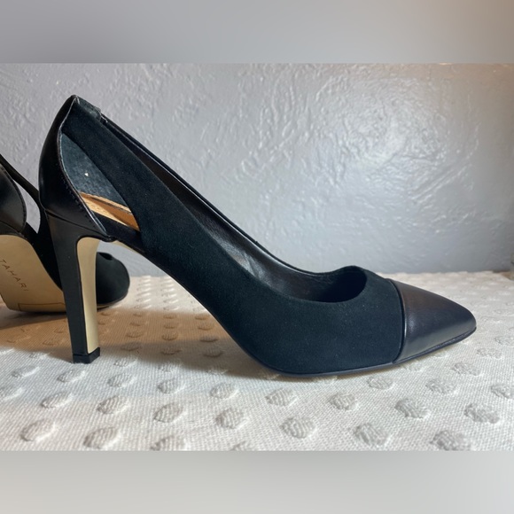 TAHARI Stella Black Suede/Leather Cap Toe Heel - Picture 1 of 16